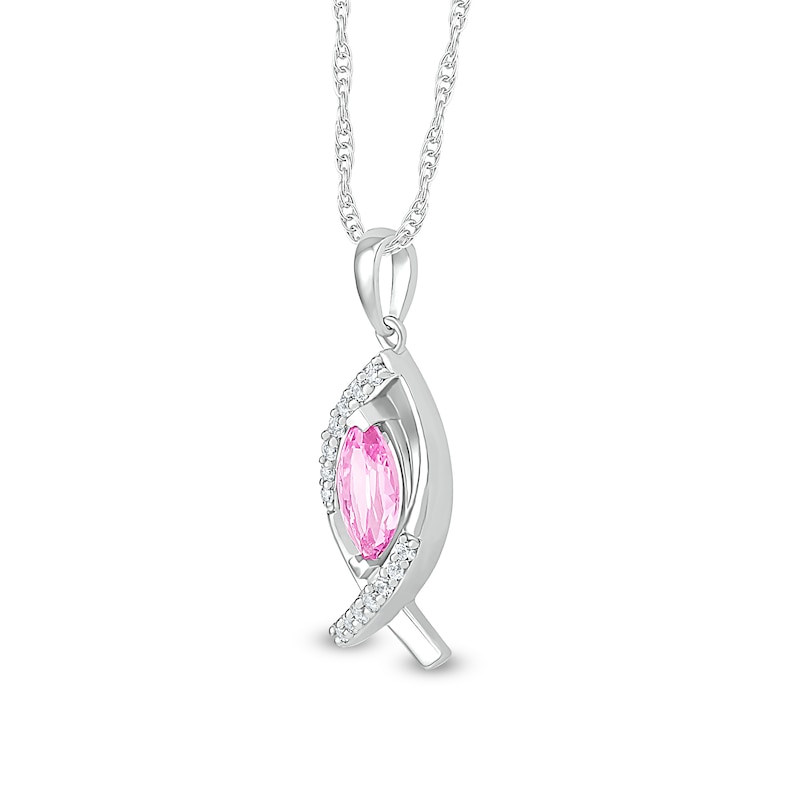 Marquise Pink and White Lab-Created Sapphire Bypass Ichthus Pendant in Sterling Silver