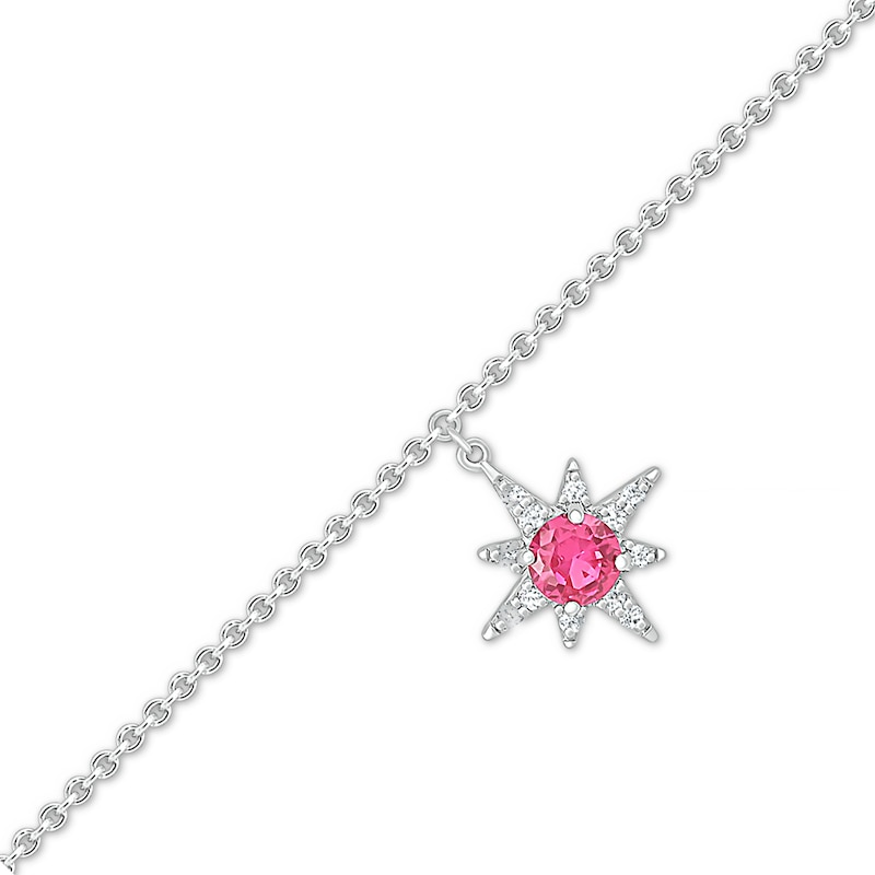 Main Image 1 of 4.0mm Lab-Created Ruby and White Lab-Created Sapphire Eight- Point Star Dangle Anklet in Sterling Silver – 10"
