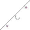 Lab-Created Ruby and White Lab-Created Sapphire Star and Crescent Moon Dangle Anklet in Sterling Silver – 10"