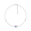 Thumbnail Image 2 of 3.0mm Blue and White Lab-Created Sapphire Evil Eye Anklet in Sterling Silver - 10"