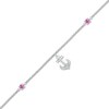 Thumbnail Image 1 of 3.0mm Pink and White Lab-Created Sapphire Anchor Dangle Anklet in Sterling Silver - 10"