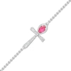 Thumbnail Image 1 of Pear-Shaped Lab-Created Ruby and White Lab-Created Sapphire Sideways Ankh Anklet in Sterling Silver – 10"