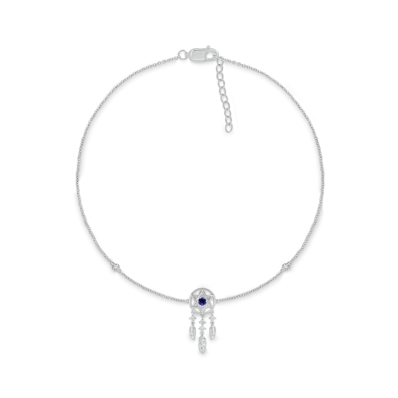 Main Image 2 of 3.0mm Blue and White Lab-Created Sapphire Station Dream Catcher Anklet in Sterling Silver – 10"