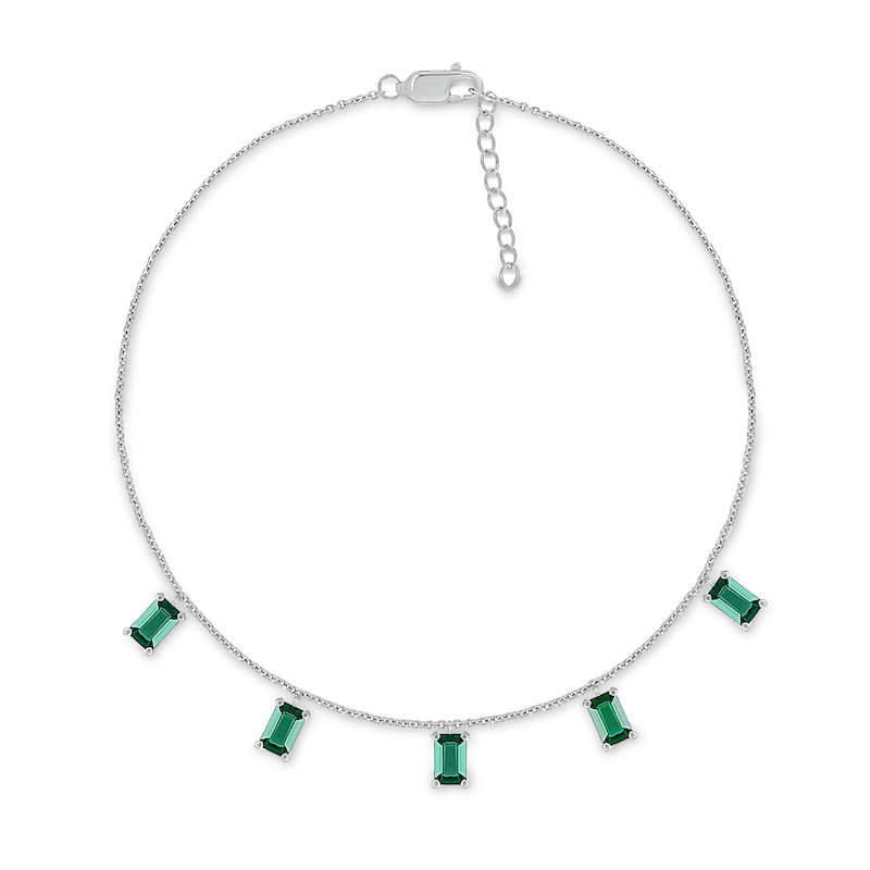Main Image 1 of Emerald-Cut Lab-Created Emerald Five Stone Dangle Station Anklet in Sterling Silver – 10"