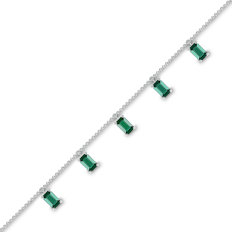 Main Image 2 of Emerald-Cut Lab-Created Emerald Five Stone Dangle Station Anklet in Sterling Silver – 10"