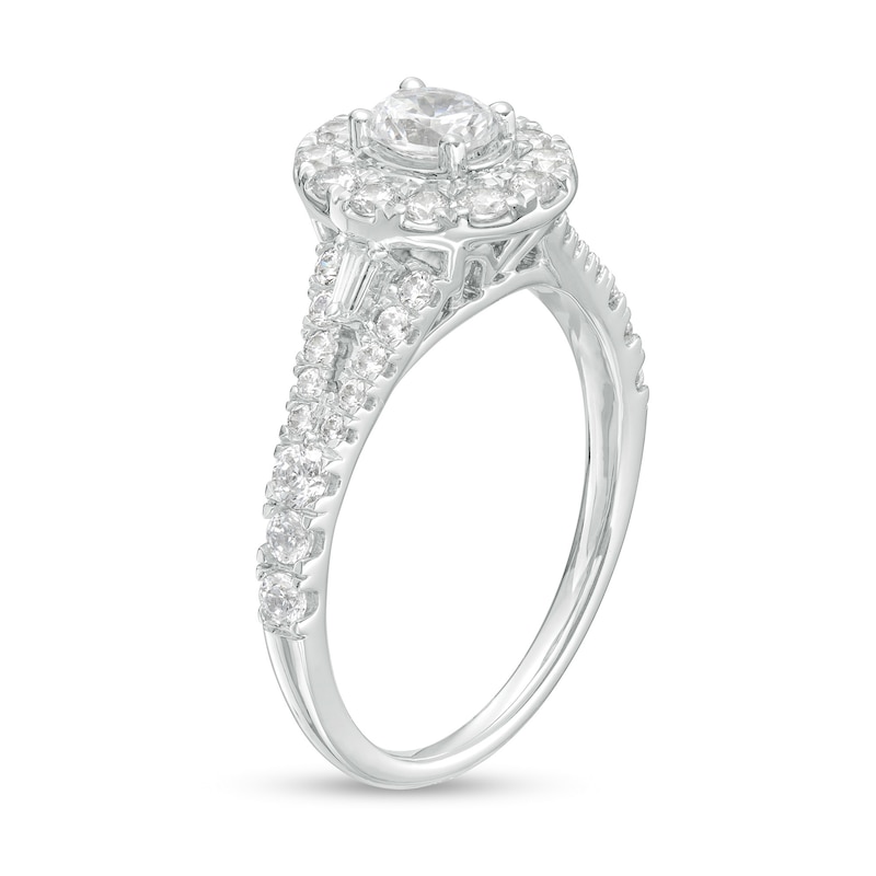 1.00 CT. T.W. Oval Diamond Frame Split Shank Engagement Ring in 14K White Gold (I/I2)