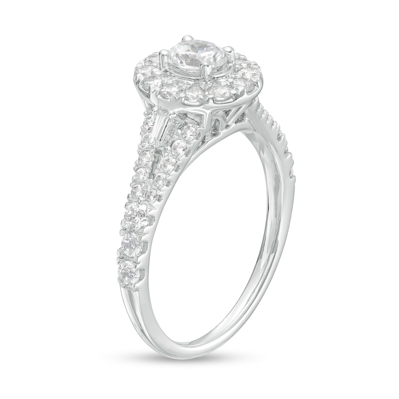 Main Image 3 of 1.00 CT. T.W. Oval Diamond Frame Split Shank Engagement Ring in 14K White Gold (I/I2)