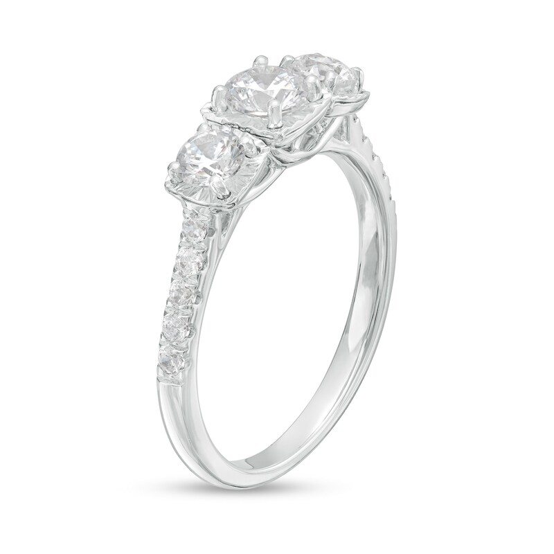 Main Image 3 of 1.00 CT. T.W. Certified Canadian Diamond Three Stone Engagement Ring in 14K White Gold (I/I2)