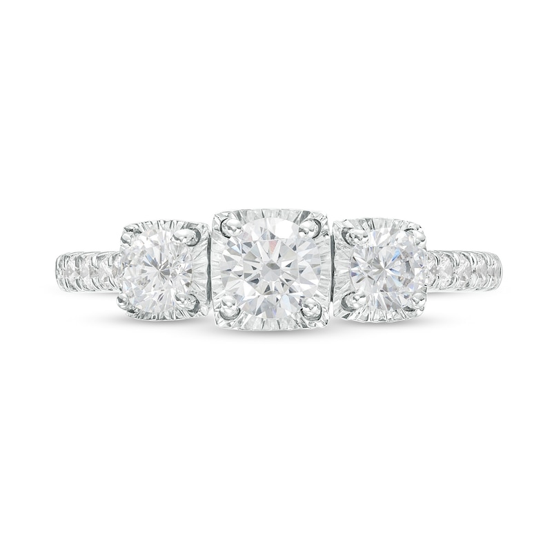 Main Image 4 of 1.00 CT. T.W. Certified Canadian Diamond Three Stone Engagement Ring in 14K White Gold (I/I2)