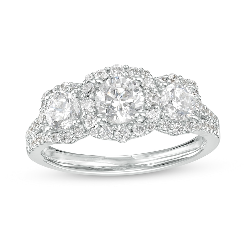 Main Image 1 of 1.50 CT. T.W. Canadian Certified Diamond Cushion-Shaped Frame Split Shank Engagement Ring in 14K White Gold (I/I2)