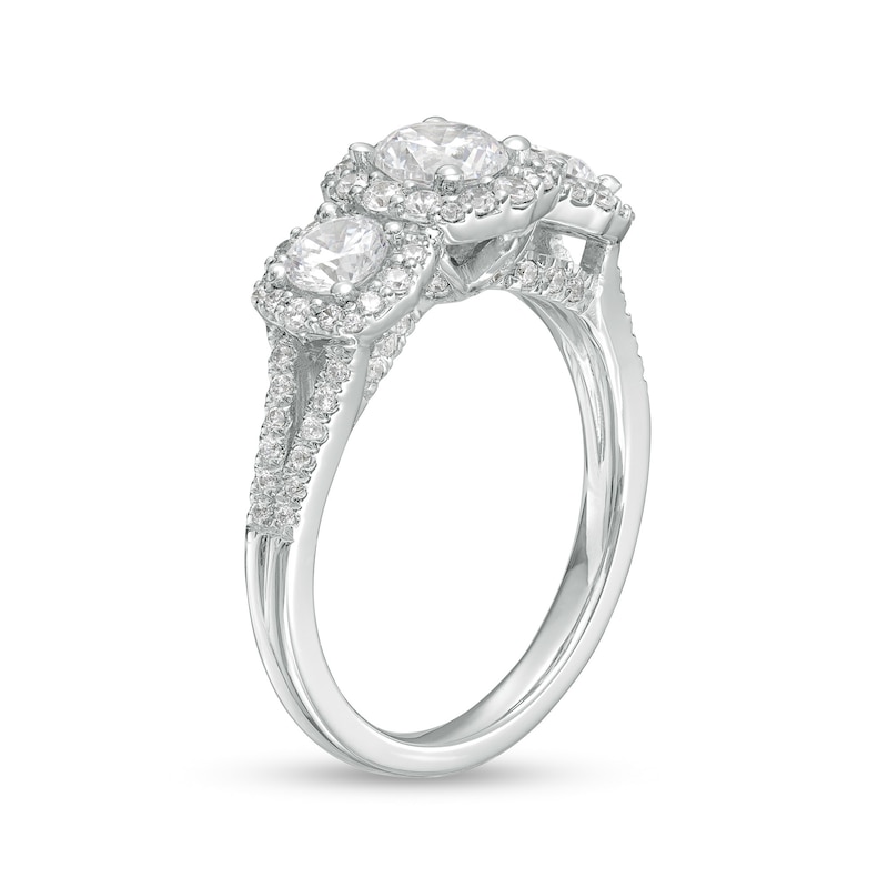 Main Image 3 of 1.50 CT. T.W. Canadian Certified Diamond Cushion-Shaped Frame Split Shank Engagement Ring in 14K White Gold (I/I2)