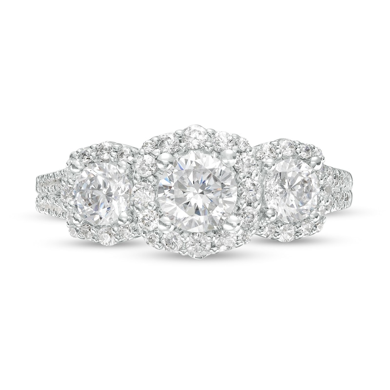 Main Image 4 of 1.50 CT. T.W. Canadian Certified Diamond Cushion-Shaped Frame Split Shank Engagement Ring in 14K White Gold (I/I2)