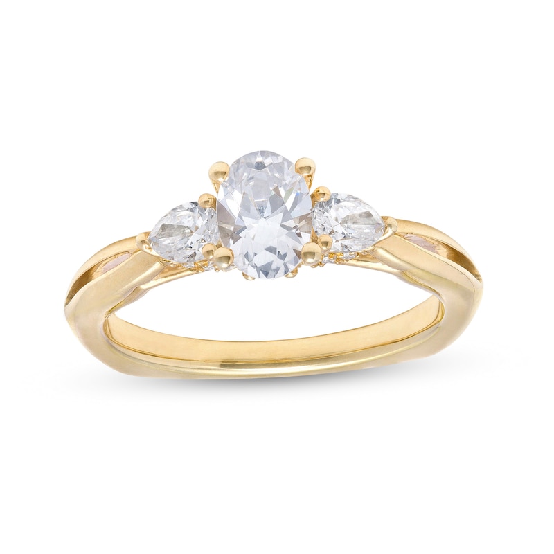 Kleinfeld® 0.87 CT. T.W. Oval Diamond Three Stone Split Shank Engagement Ring in 14K Gold (I/I1)