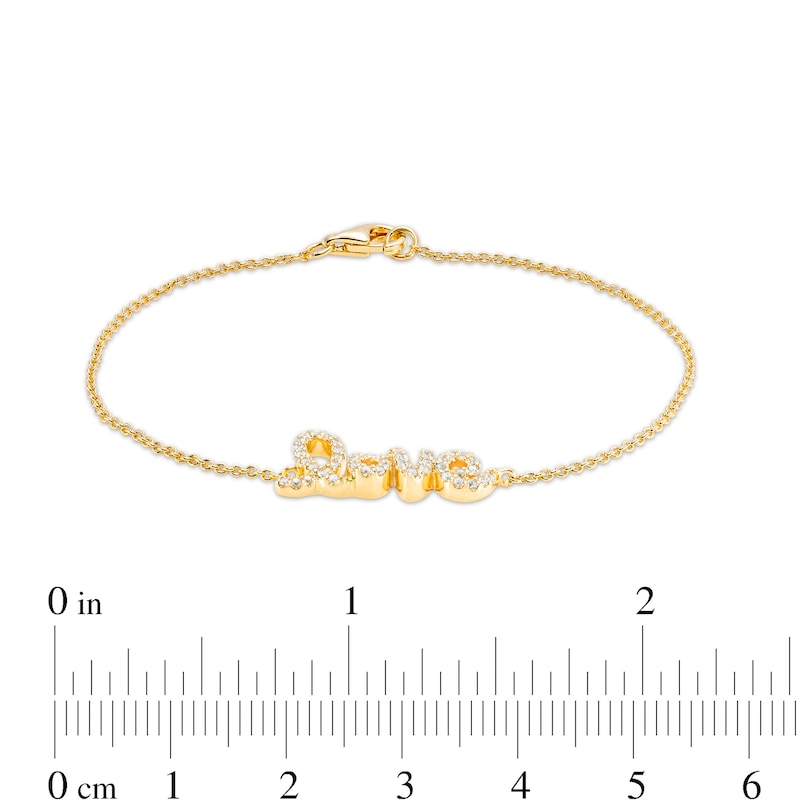 Main Image 2 of White Lab-Created Sapphire Cursive "love" Bracelet in Sterling Silver with 14K Gold Plate – 6.5"