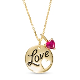 5.0mm Heart-Shaped Lab-Created Ruby Charm with Etched "Love" Disc Pending in Sterling Silver with 14K Gold Plate