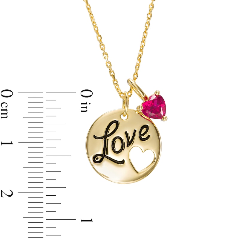 5.0mm Heart-Shaped Lab-Created Ruby Charm with Etched "Love" Disc Pending in Sterling Silver with 14K Gold Plate