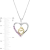 Pink and White Lab-Created Sapphire Motherly Love Heart Pendant in Sterling Silver and 14K Gold Plate