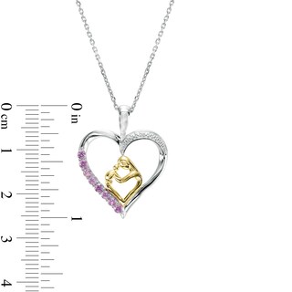Pink and White Lab-Created Sapphire Motherly Love Heart Pendant in Sterling Silver and 14K Gold Plate