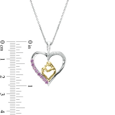 Pink and White Lab-Created Sapphire Motherly Love Heart Pendant in Sterling Silver and 14K Gold Plate