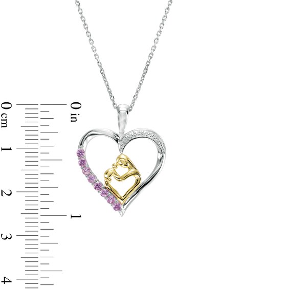 Pink and White Lab-Created Sapphire Motherly Love Heart Pendant in Sterling Silver and 14K Gold Plate