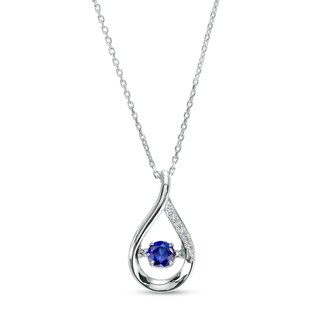 Unstoppable Love™ 4.5mm Blue and White Lab-Created Sapphire Teardrop Pendant in Sterling Silver