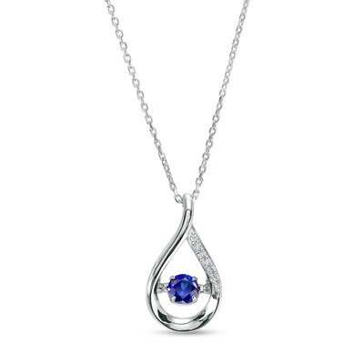 Unstoppable Love™ 4.5mm Blue and White Lab-Created Sapphire Teardrop Pendant in Sterling Silver