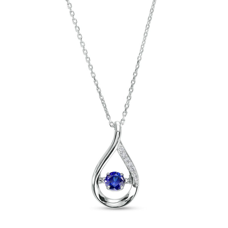 Unstoppable Love™ 4.5mm Blue and White Lab-Created Sapphire Teardrop Pendant in Sterling Silver