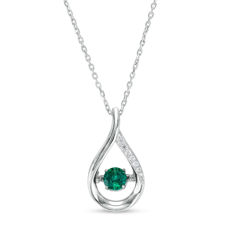 Unstoppable Love™ 4.5mm Lab-Created Emerald and White Lab-Created Sapphire Teardrop Pendant in Sterling Silver|Peoples Jewellers