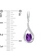 Thumbnail Image 2 of Oval Amethyst and White Lab-Created Sapphire Curved Teardrop Drop Earrings in Sterling Silver
