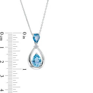 Pear-Shaped Swiss and London Blue Topaz with White Lab-Created Sapphire Pendant in Sterling Silver