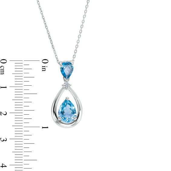 Pear-Shaped Swiss and London Blue Topaz with White Lab-Created Sapphire Pendant in Sterling Silver