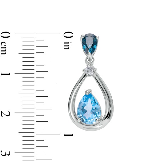 Pear-Shaped Swiss and London Blue Topaz with White Lab-Created Sapphire Drop Earrings in Sterling Silver