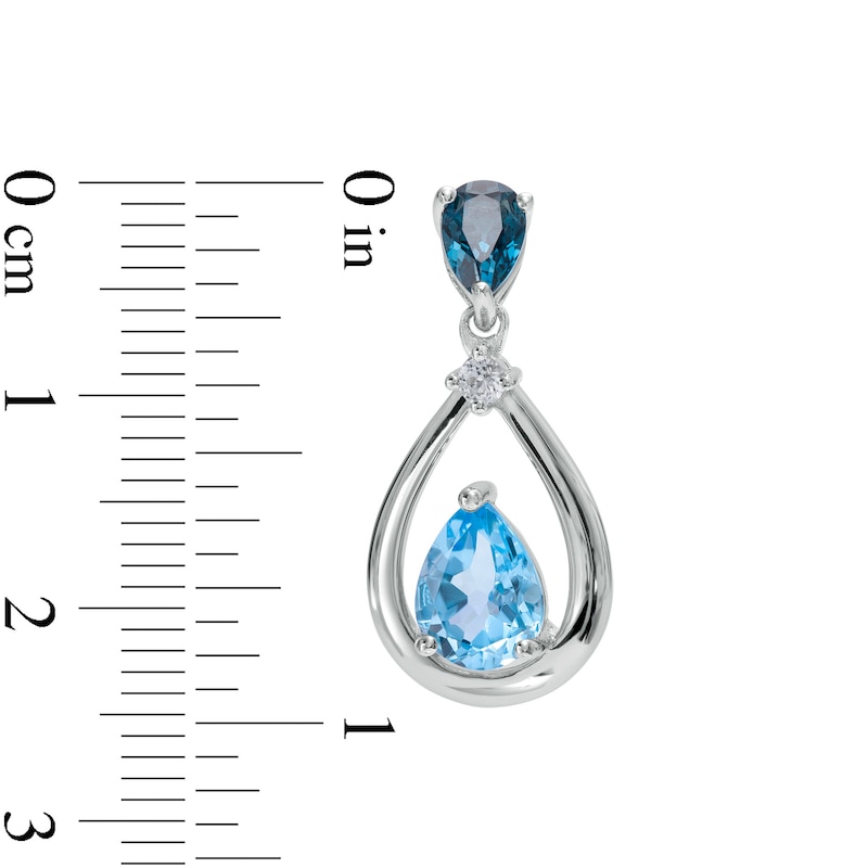 Main Image 2 of Pear-Shaped Swiss and London Blue Topaz with White Lab-Created Sapphire Drop Earrings in Sterling Silver