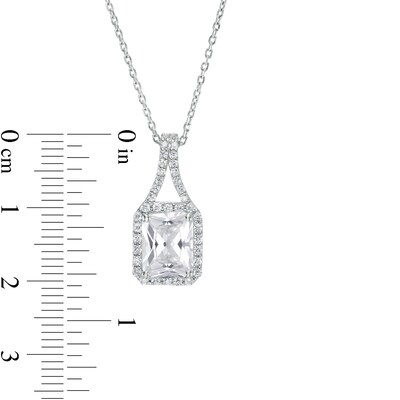 Emerald-Cut White Lab-Created Sapphire Frame Split Drop Pendant in Sterling Silver