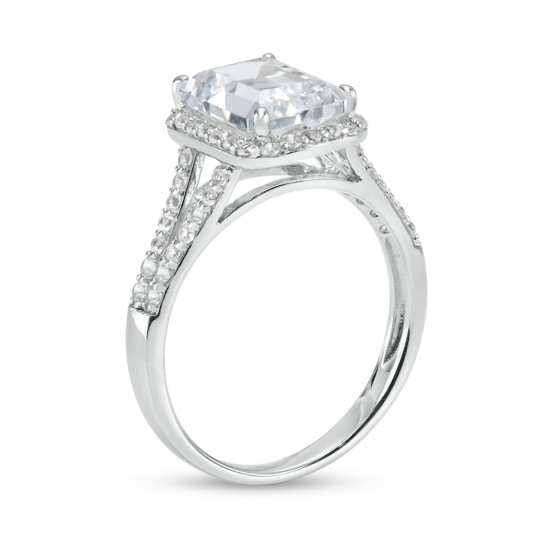 Emerald-Cut White Lab-Created Sapphire Frame Split Shank Ring in Sterling Silver