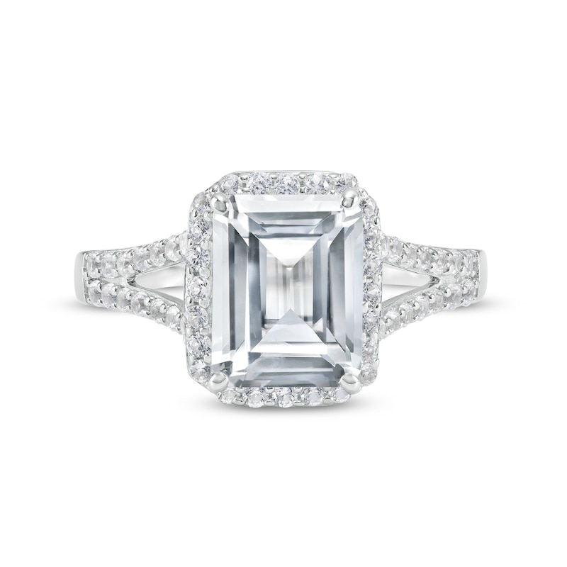 Emerald-Cut White Lab-Created Sapphire Frame Split Shank Ring in Sterling Silver