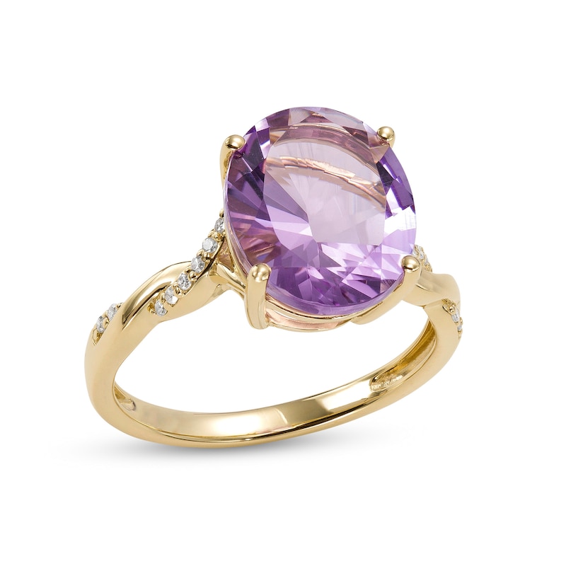 Oval Amethyst and 0.065 CT. T.W. Diamond Twist Shank Ring in 10K Gold – Size 7