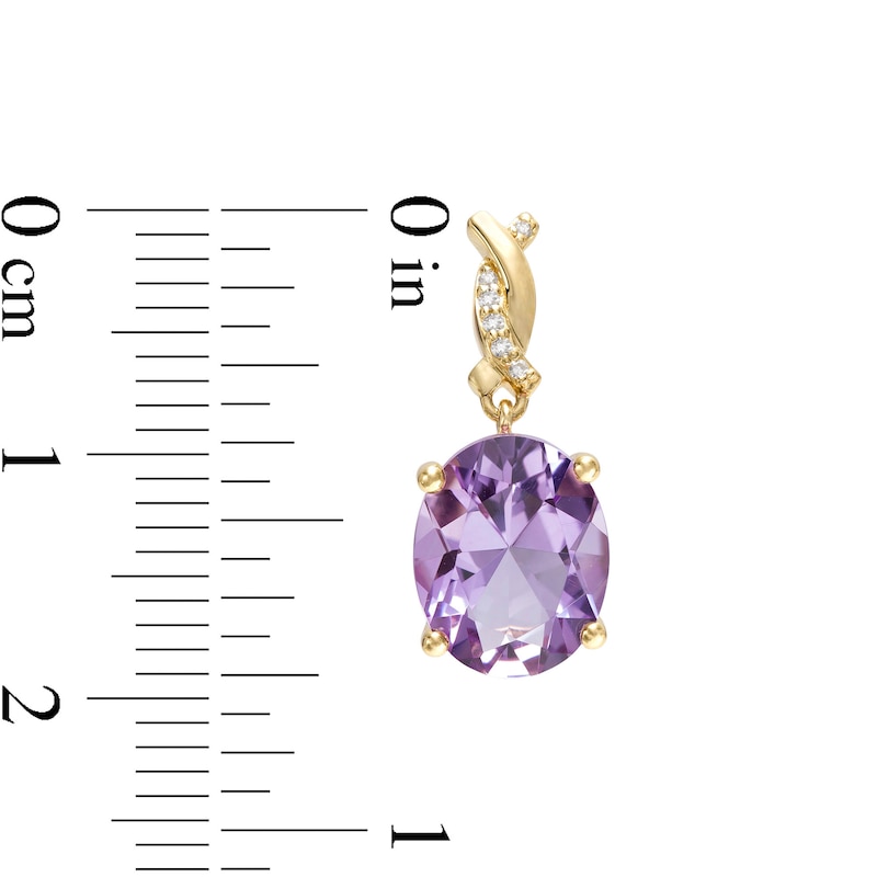 Main Image 2 of Oval Amethyst and 0.04 CT. T.W. Diamond Twist Drop Earrings in 10K Gold