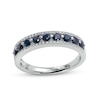 Thumbnail Image 1 of Blue Sapphire and 0.086 CT. T.W. Diamond Triple Row Nine Stone Band in 10K White Gold - Size 7