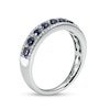 Thumbnail Image 2 of Blue Sapphire and 0.086 CT. T.W. Diamond Triple Row Nine Stone Band in 10K White Gold - Size 7