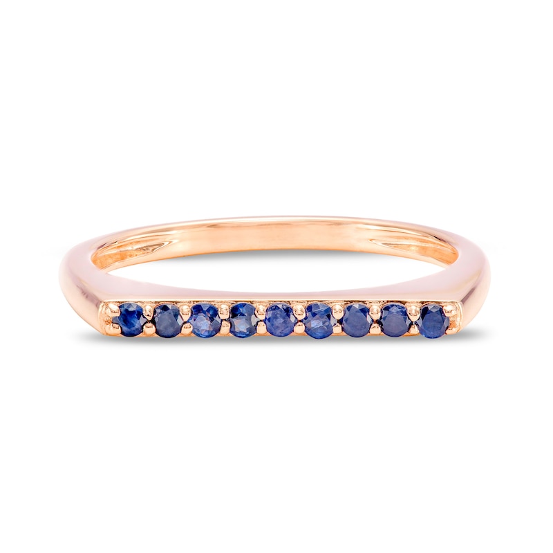 Blue Sapphire Bar Ring in 10K Rose Gold - Size 7
