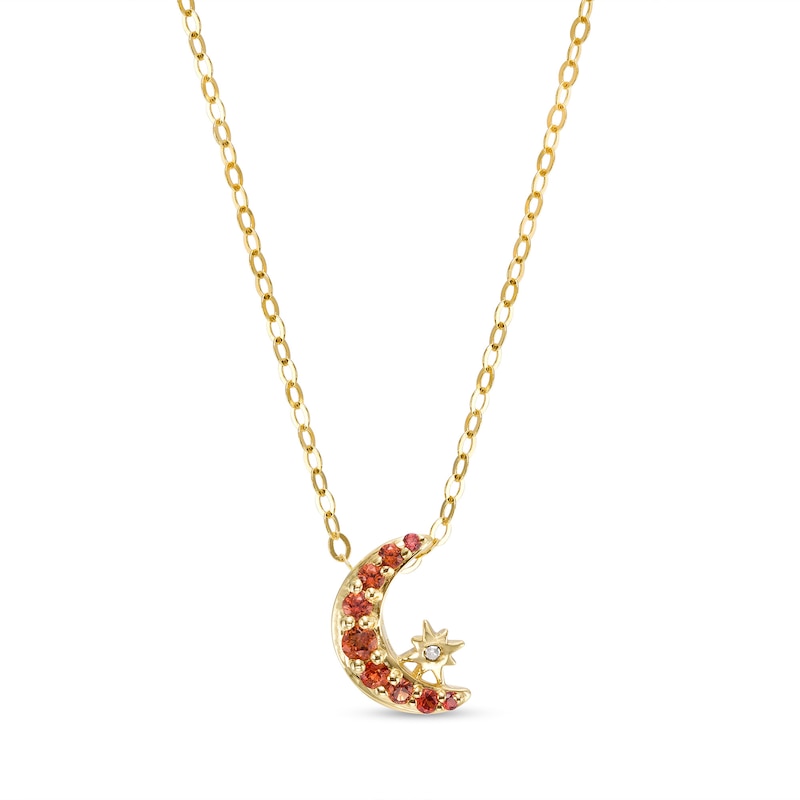 Orange Sapphire and Diamond Accent Crescent Moon and Star Pendant in 10K Gold – 16.5"|Peoples Jewellers