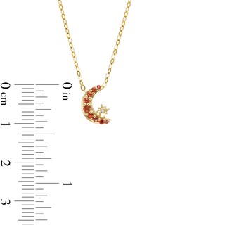 Orange Sapphire and Diamond Accent Crescent Moon and Star Pendant in 10K Gold – 16.5"