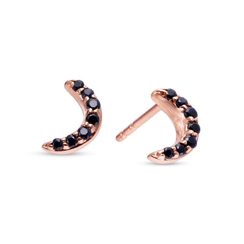 Blue Sapphire Six Stone Crescent Moon Stud Earrings in 10K Rose Gold|Peoples Jewellers