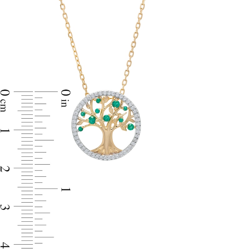 Main Image 3 of Lab-Created Emerald and White Lab-Created Sapphire Frame Tree of Life Pendant in 10K Gold