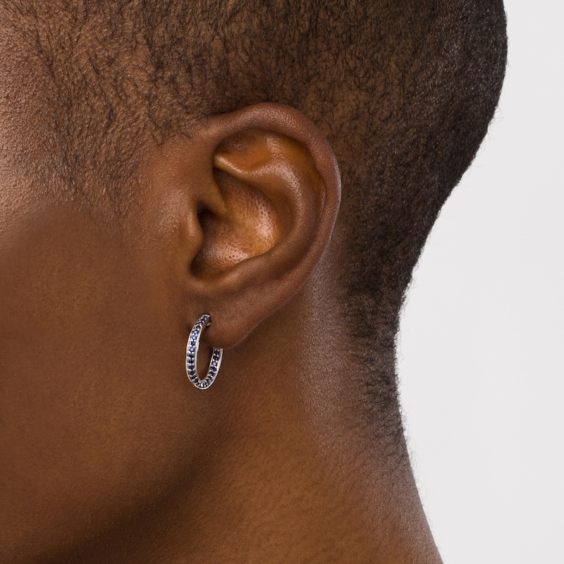 Blue Sapphire Twist Hoop Earrings in 10K White Gold