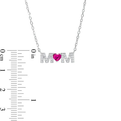 4.0mm Heart-Shaped Lab-Created Ruby and White Lab-Created Sapphire "MOM" Necklace in 10K White Gold