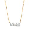 3.5-4.0mm Button Freshwater Cultured Pearl and White Lab-Created Sapphire "MOM" Necklace in 10K Gold