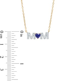 4.0mm Heart-Shaped Blue and White Lab-Created Sapphire "MOM" Necklace in 10K Gold