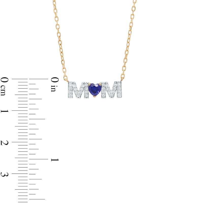 4.0mm Heart-Shaped Blue and White Lab-Created Sapphire "MOM" Necklace in 10K Gold